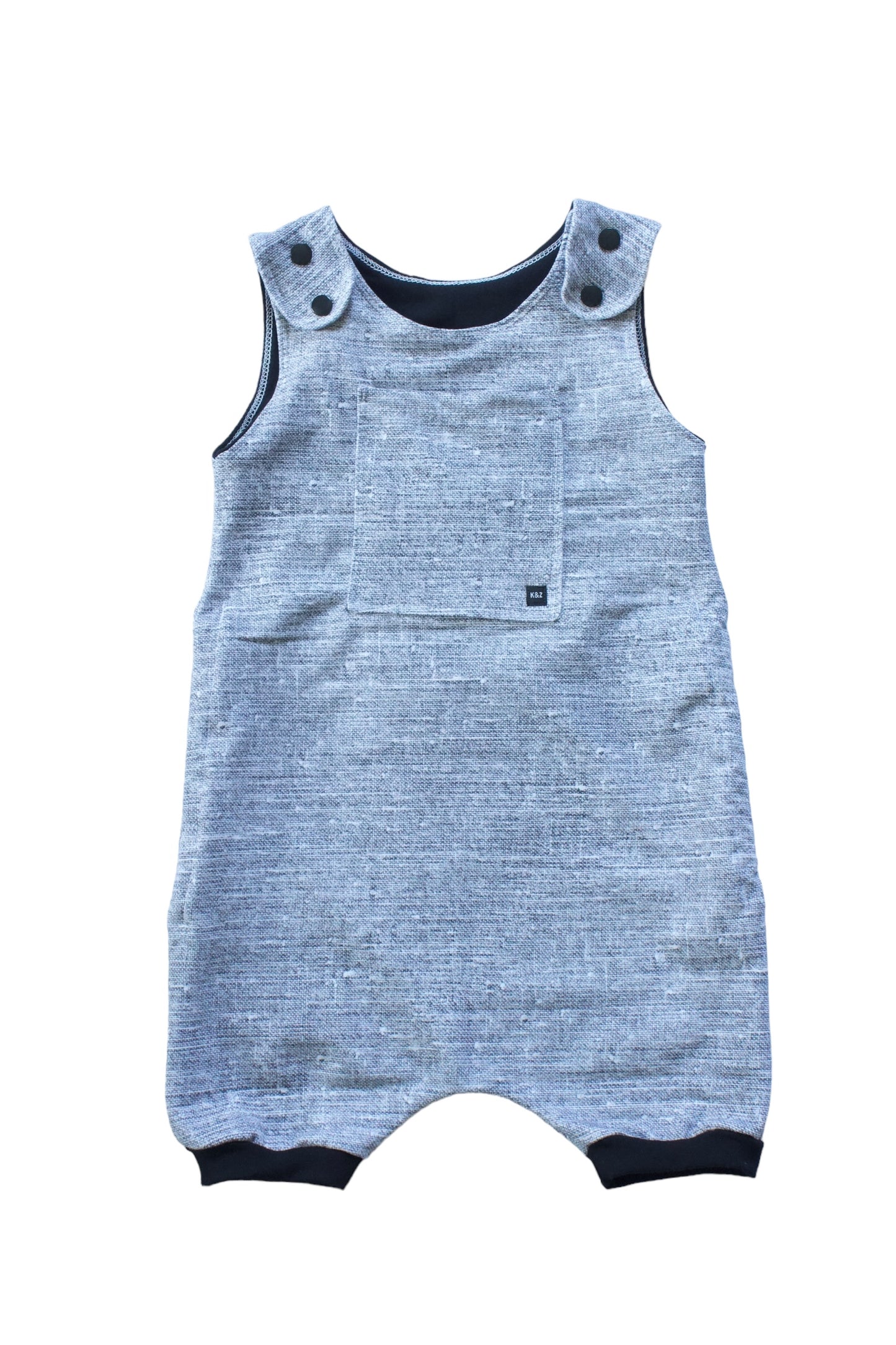 1-3y Light Grey Denim Look Overall Shorts Romper - Grow With Me