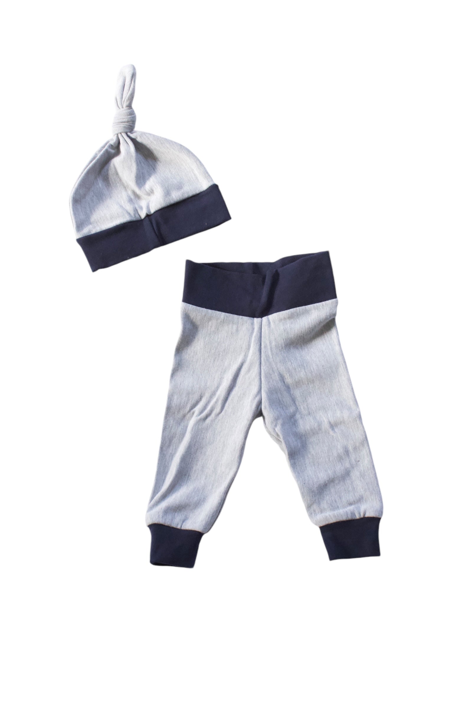 0-3m Navy & Grey Bamboo Fleece Jogger & Knot Hat Set