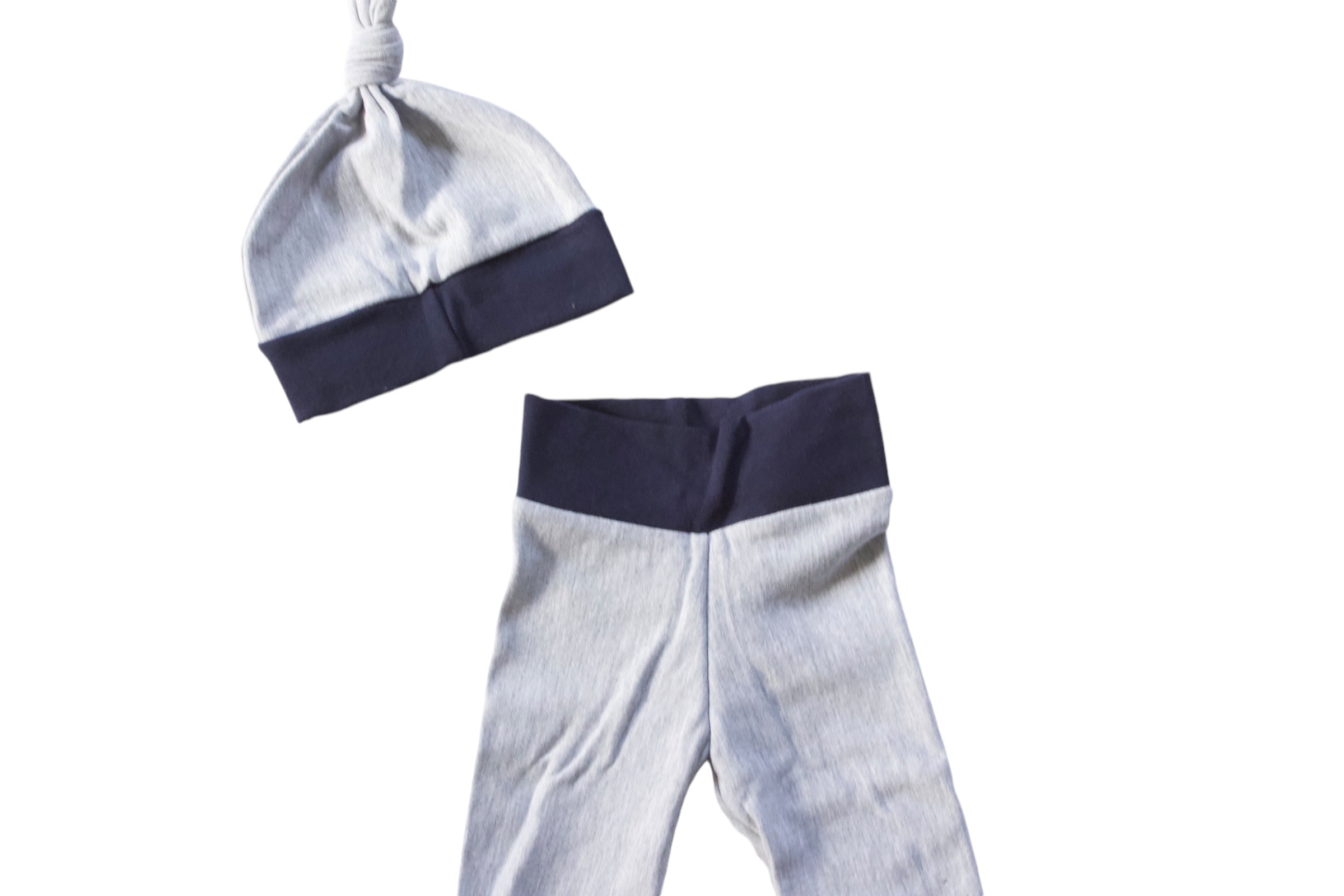 0-3m Navy & Grey Bamboo Fleece Jogger & Knot Hat Set