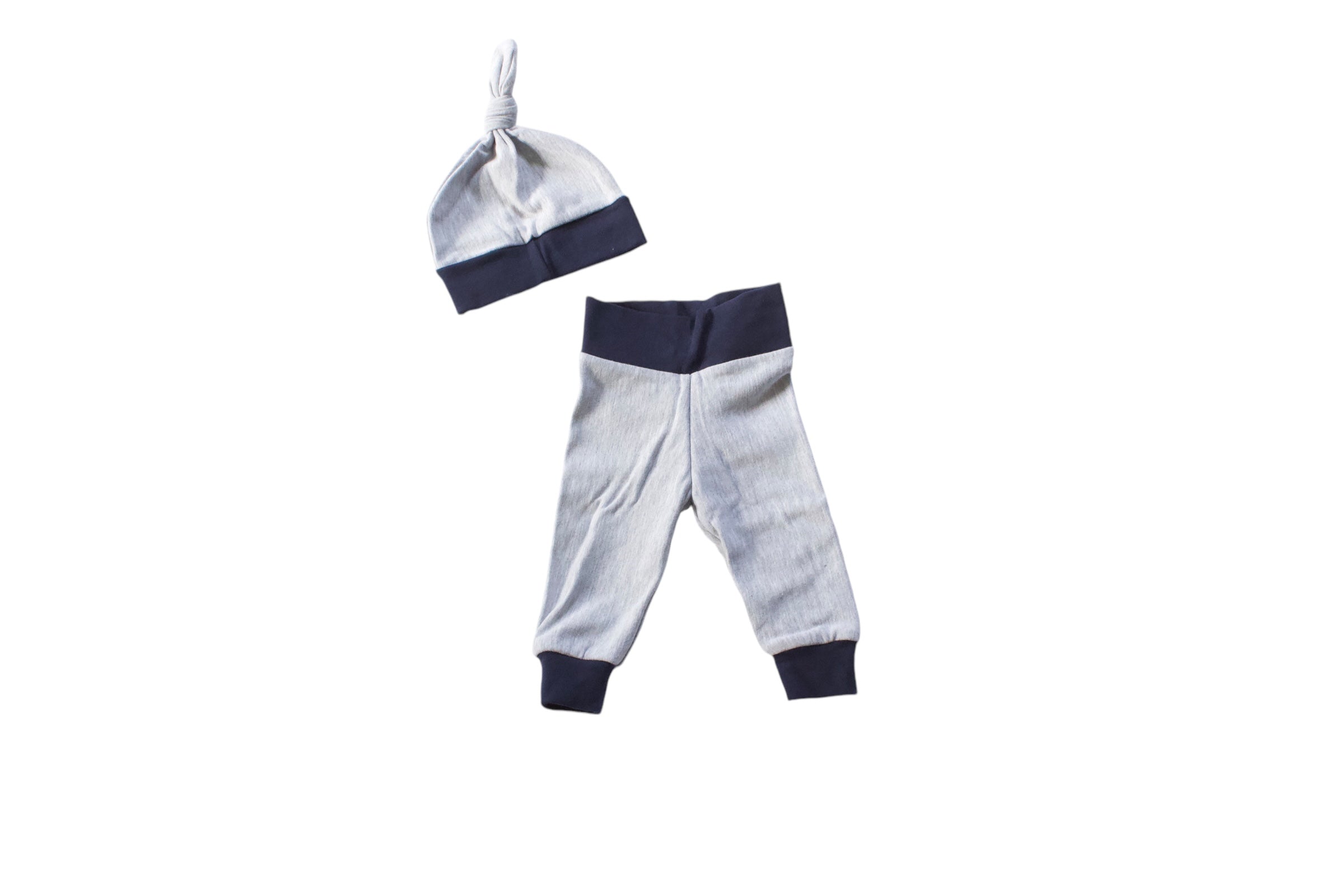 0-3m Navy & Grey Bamboo Fleece Jogger & Knot Hat Set
