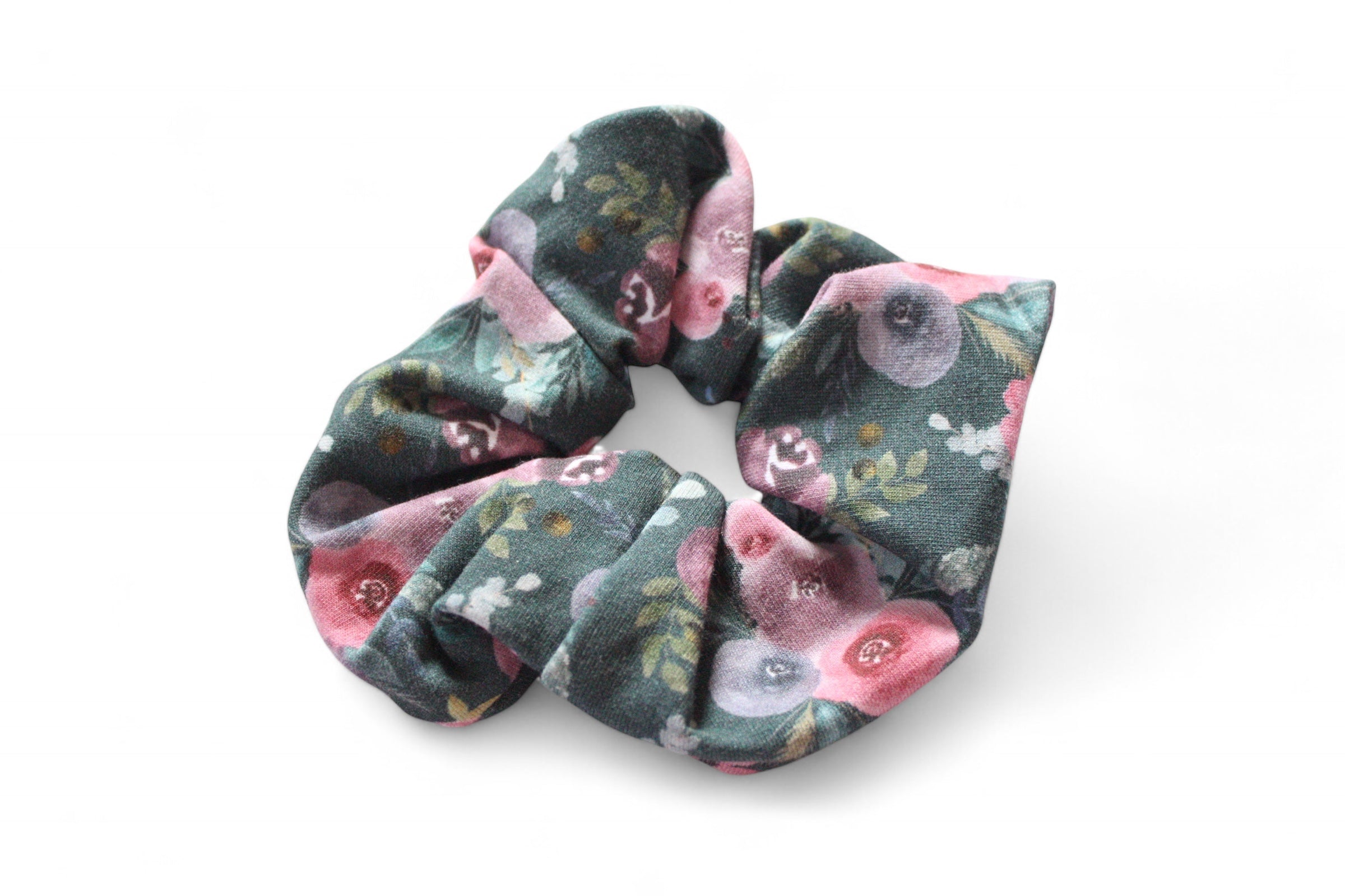 Green Watercolour Floral Scrunchie