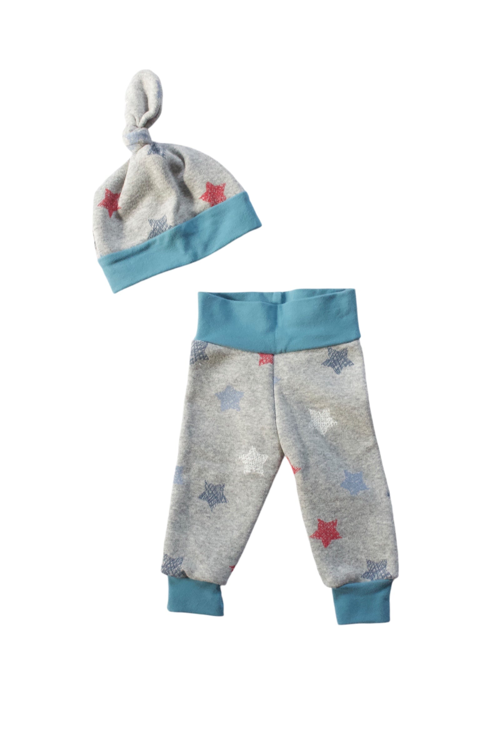 0-3m Red & Blue Star Jogger & Knot Hat Set