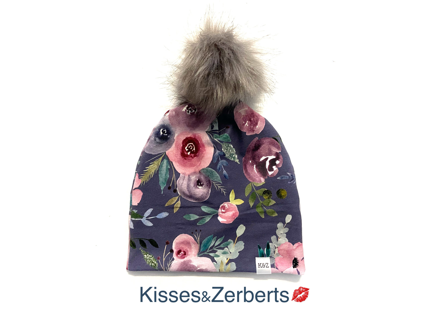 12-24m Original Watercolour Floral Pom Pom Beanie