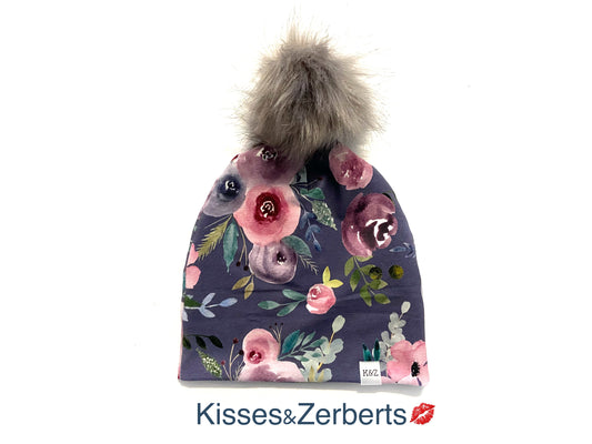 12-24m Original Watercolour Floral Pom Pom Beanie