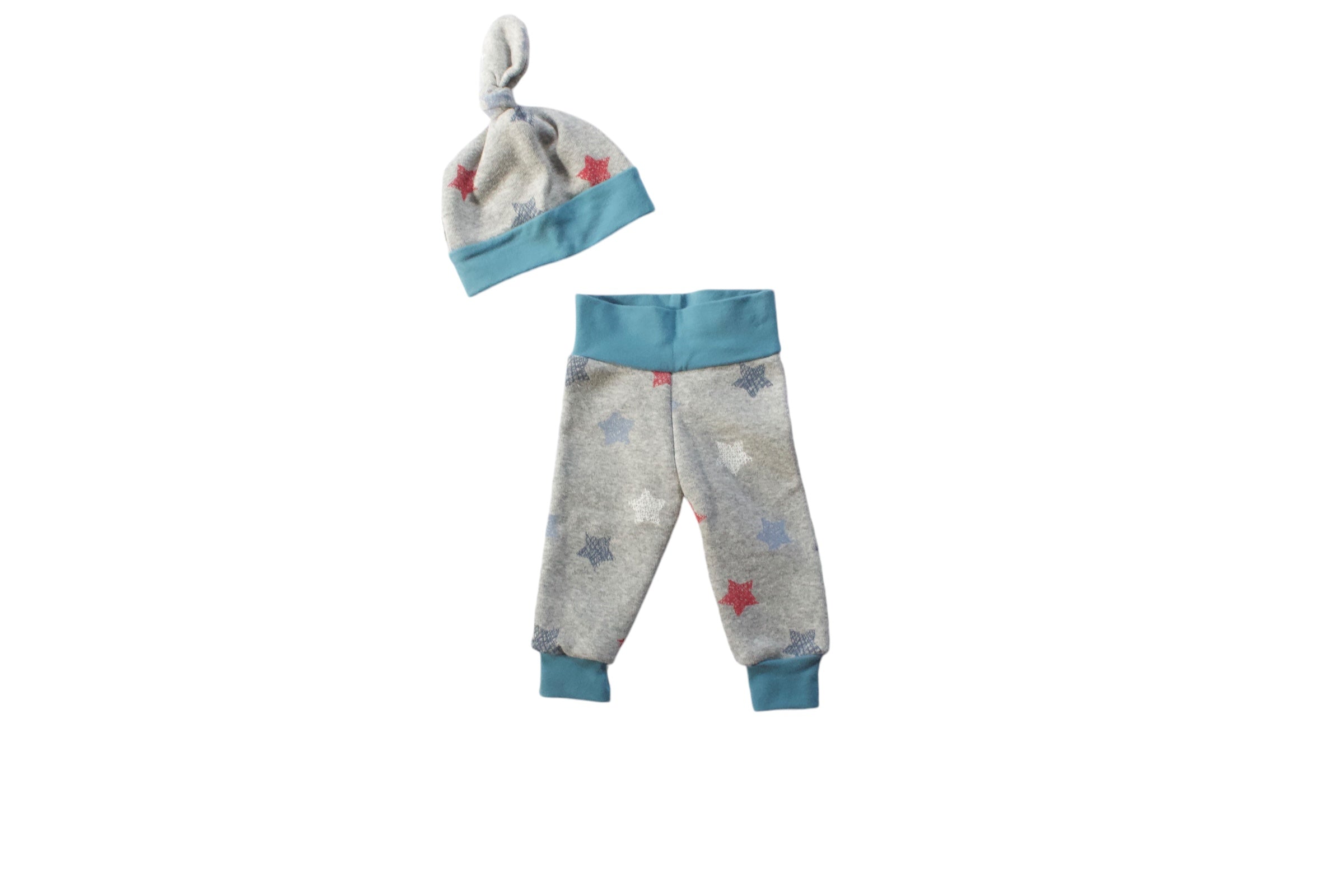 0-3m Red & Blue Star Jogger & Knot Hat Set