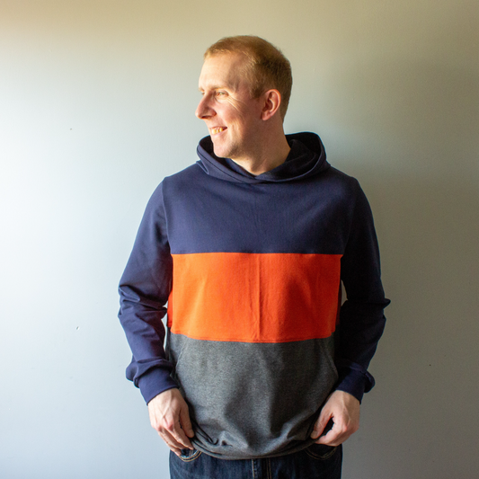 Men’s Tri ColourBlock Hoodie - Rust/Navy/Grey