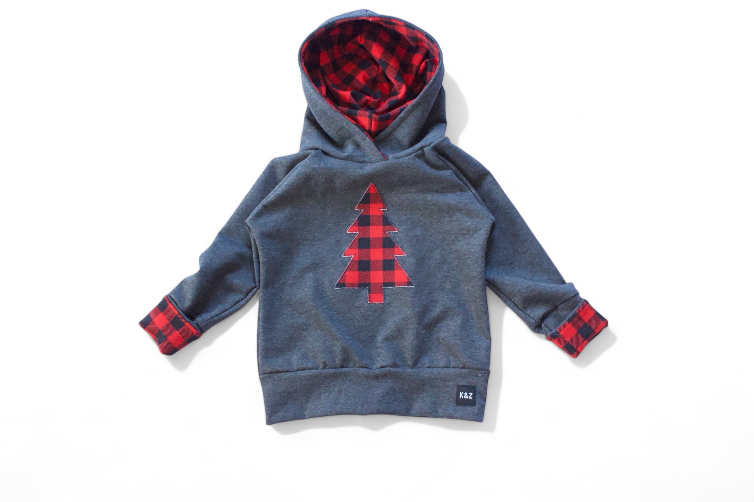 3-6y Red Buffalo Plaid Holiday Hoodie- Grow With Me