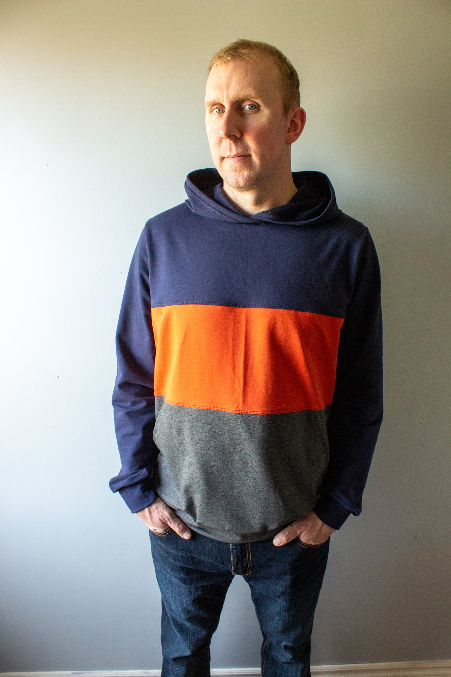 Men’s Tri ColourBlock Hoodie - Rust/Navy/Grey