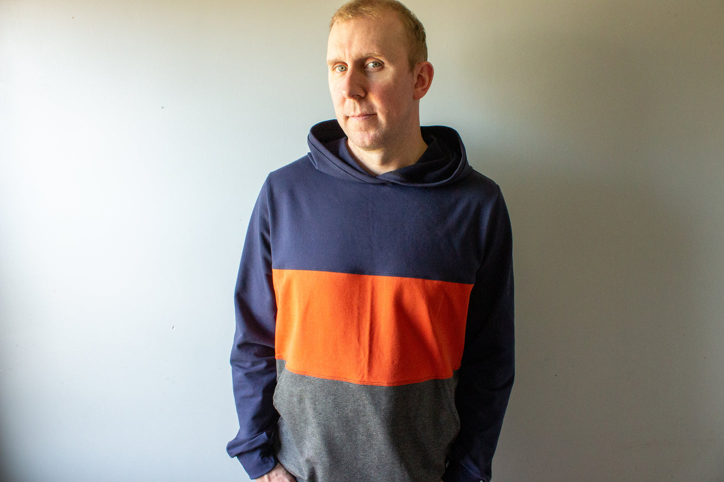 Men’s Tri ColourBlock Hoodie - Rust/Navy/Grey