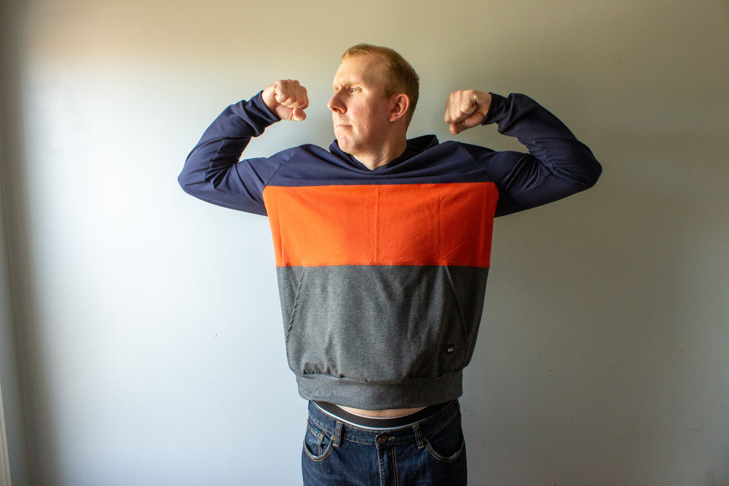 Men’s Tri ColourBlock Hoodie - Rust/Navy/Grey