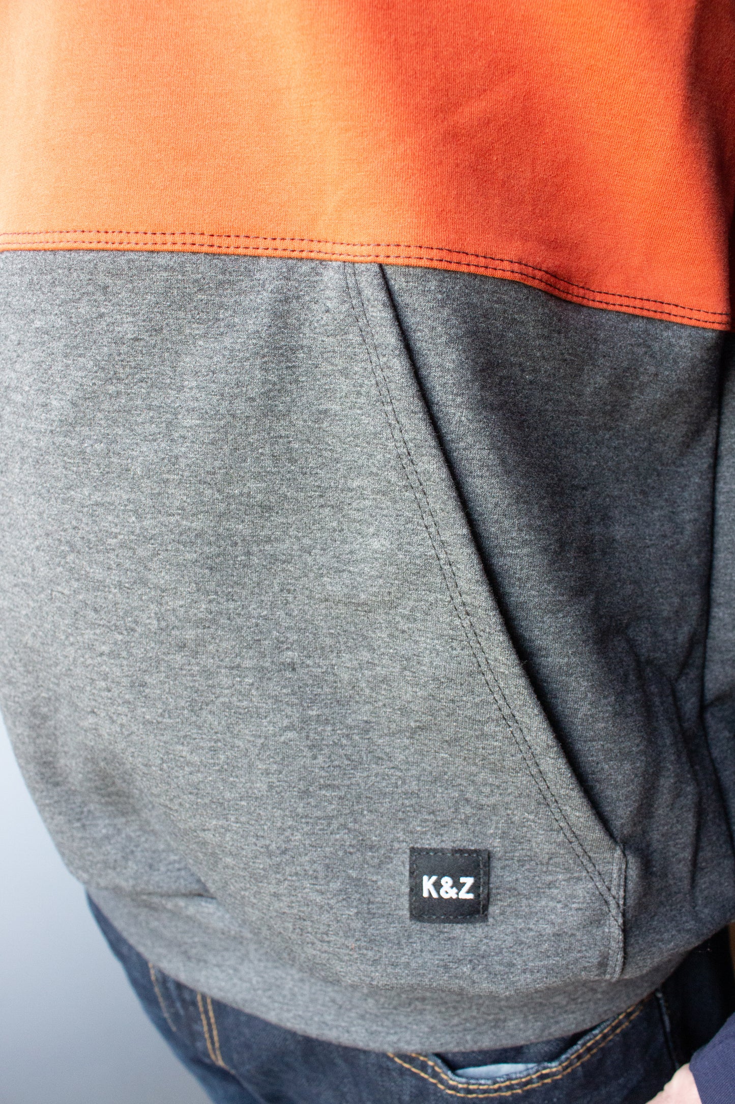 Men’s Tri ColourBlock Hoodie - Rust/Navy/Grey