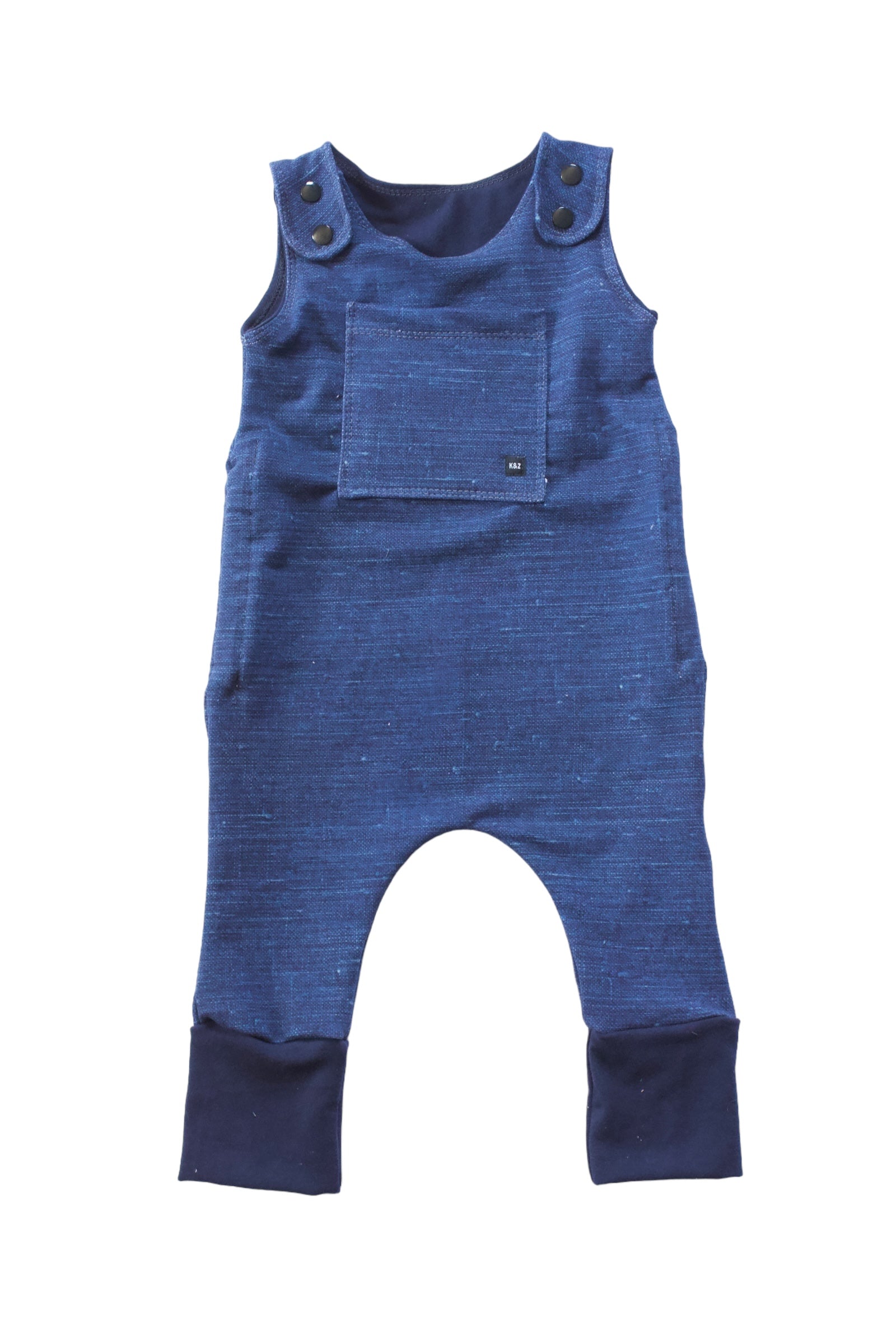 3-12m Navy Denim Look Overall Pants Romper - Grow With Me