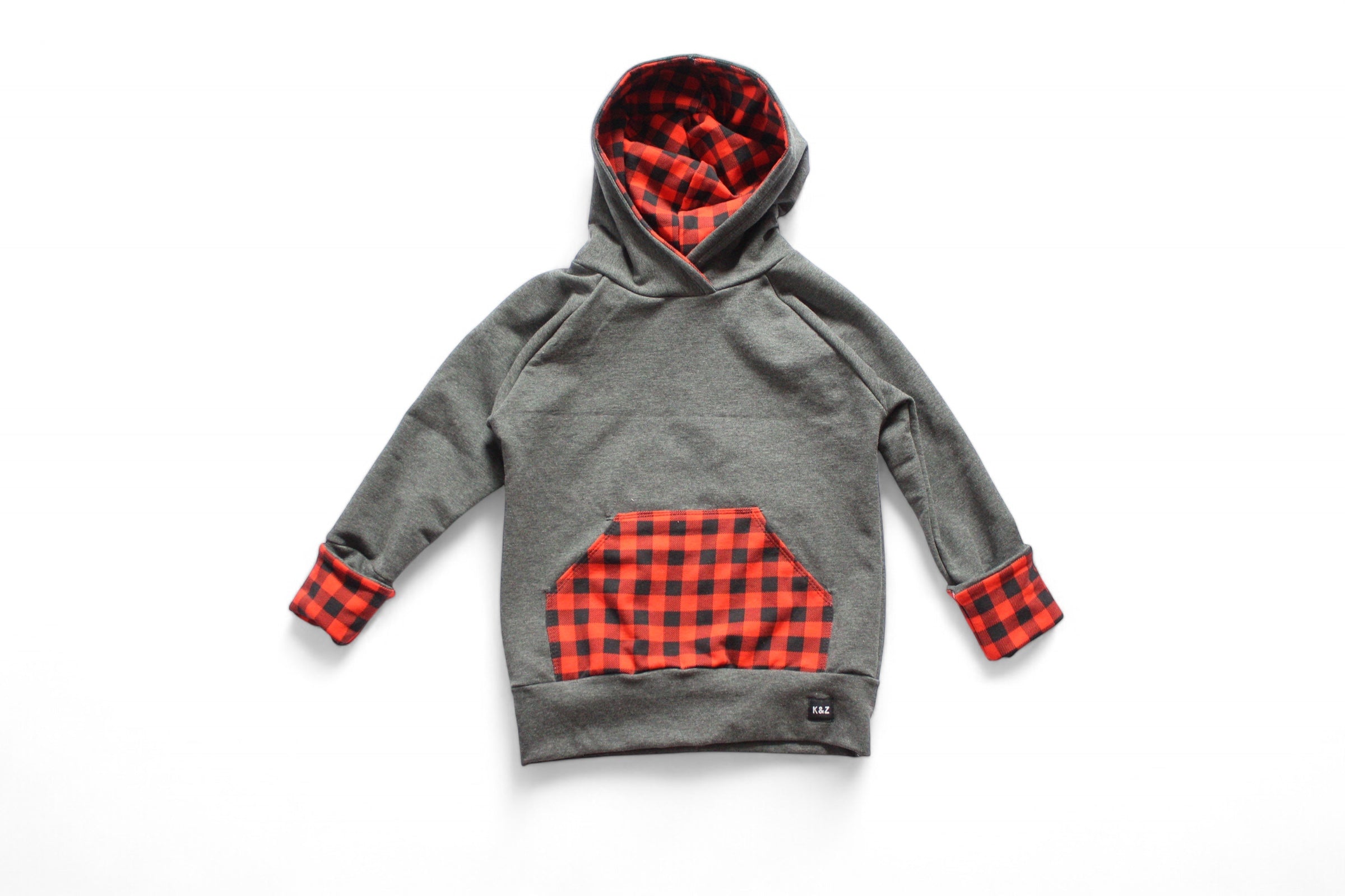 6-9y Red Buffalo Plaid Pocket Hoodie- Grow With Me