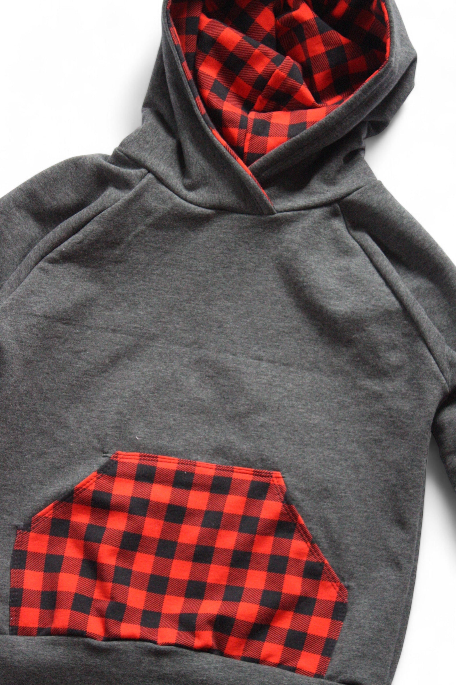 6-9y Red Buffalo Plaid Pocket Hoodie- Grow With Me