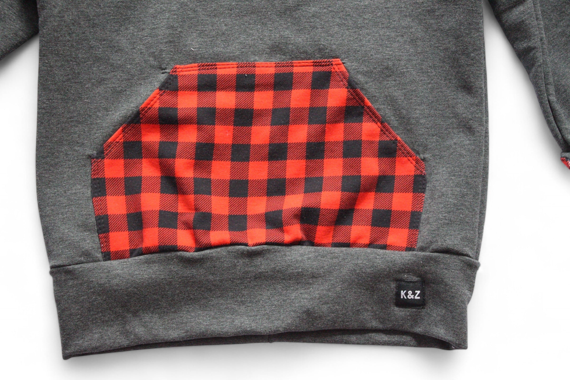 6-9y Red Buffalo Plaid Pocket Hoodie- Grow With Me