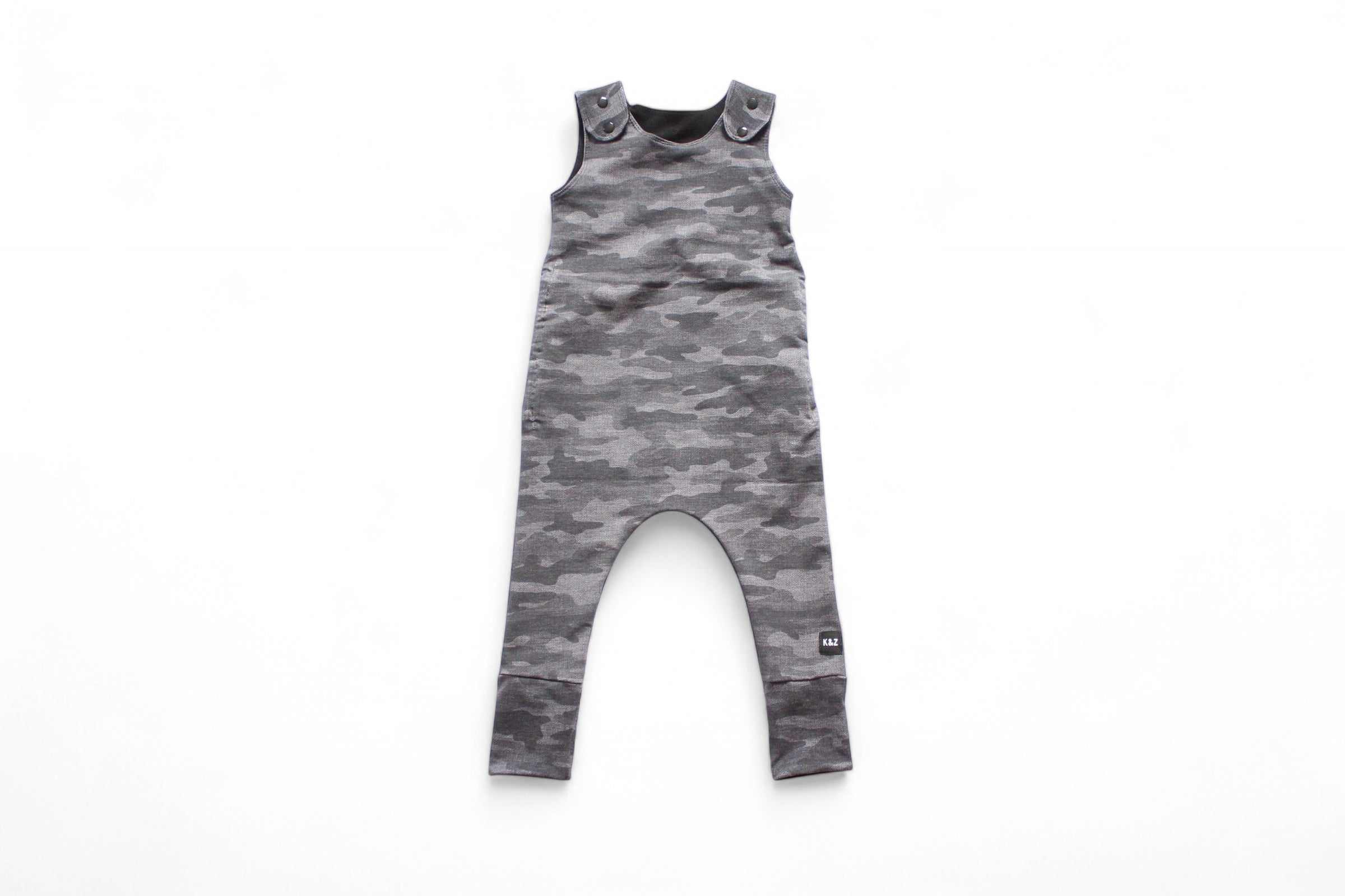 1-3y Black Textured Camo Overall Pants Romper - Grow With Me