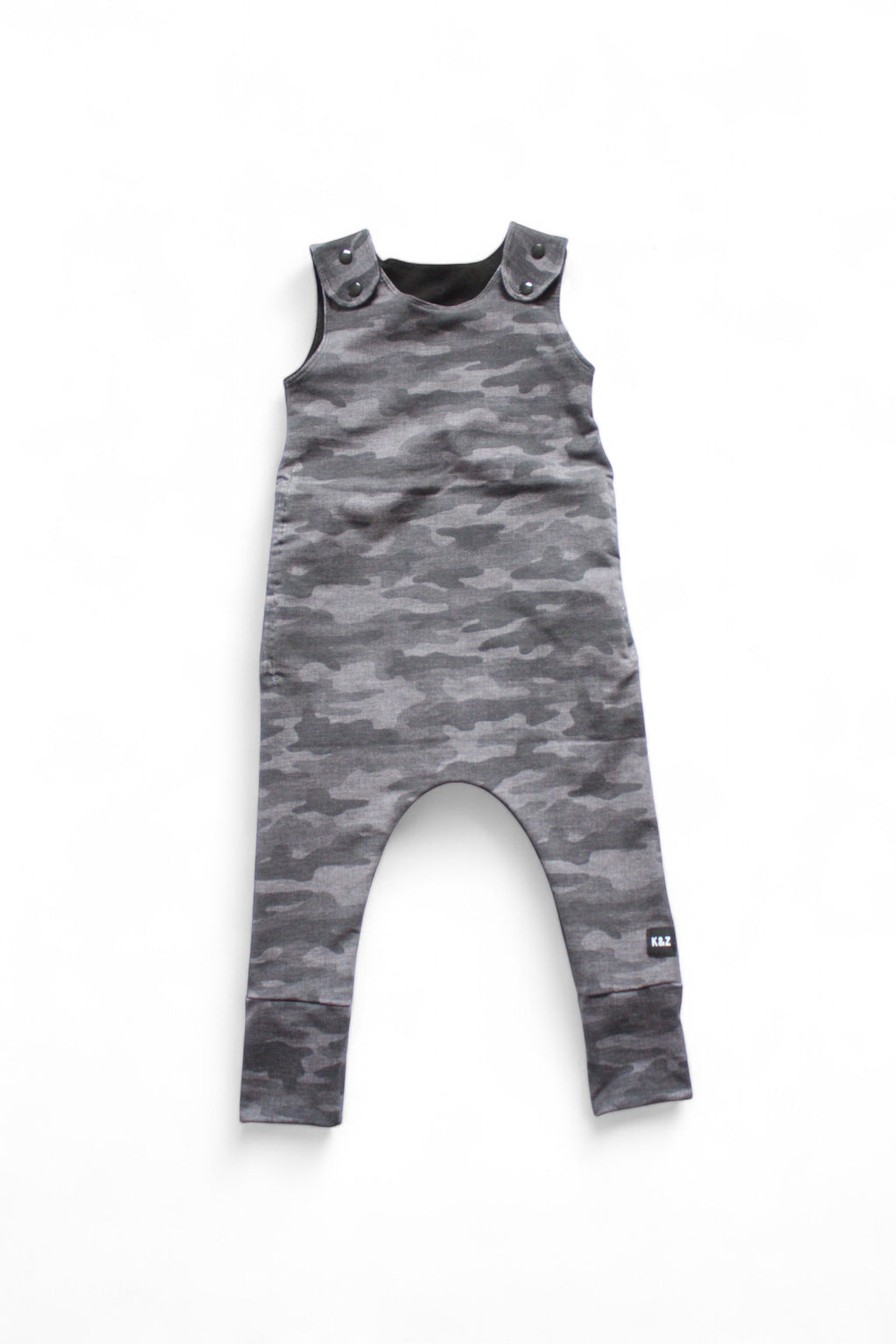 1-3y Black Textured Camo Overall Pants Romper - Grow With Me