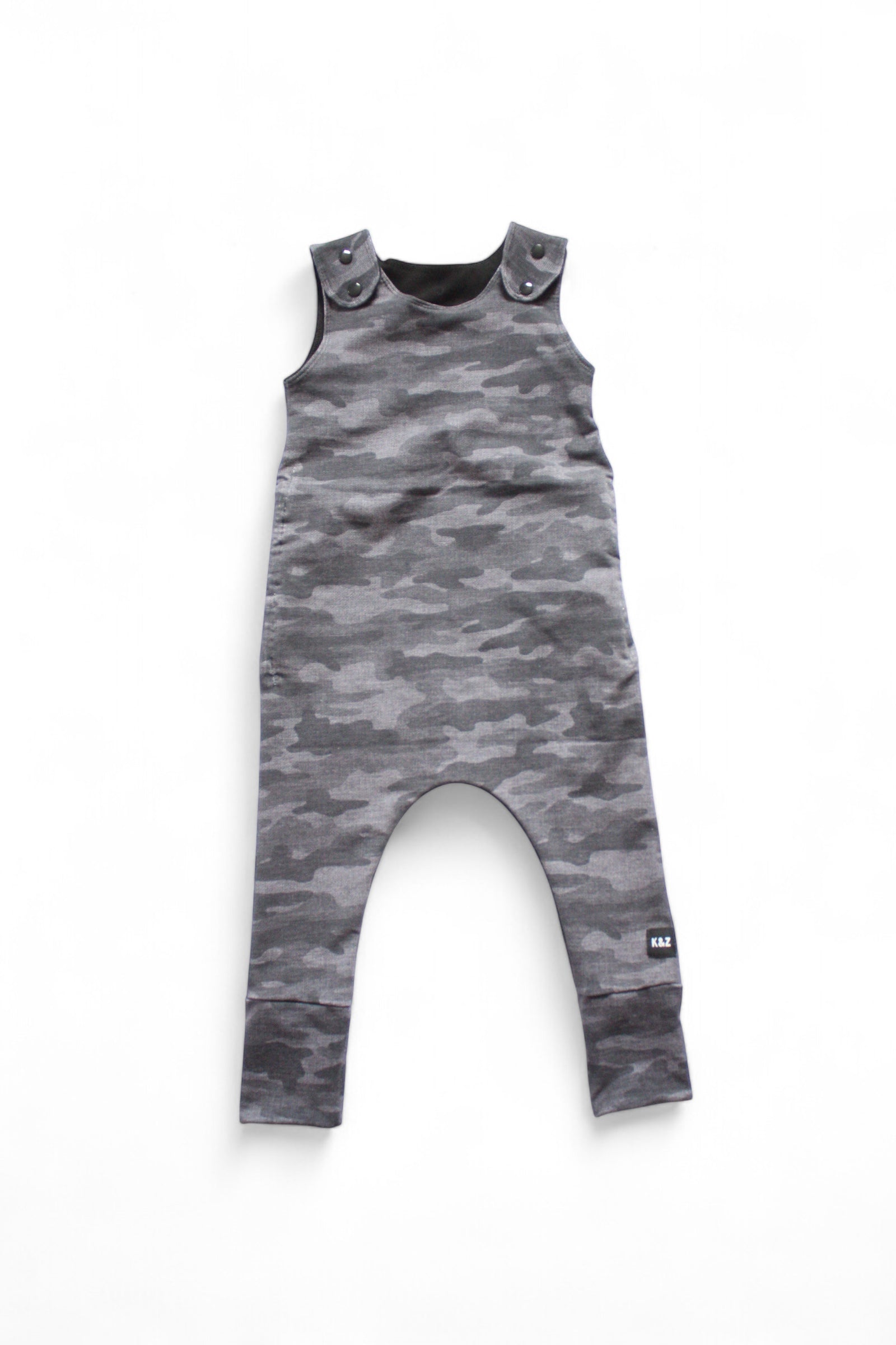 1-3y Black Textured Camo Overall Pants Romper - Grow With Me