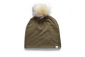 Child Size Olive Slouchy Bamboo Ribbing Pom Pom Beanie