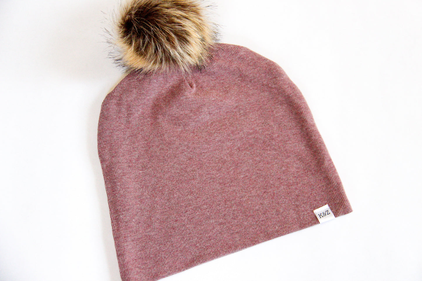 Child Size Rust Slouchy Bamboo Ribbing Pom Pom Beanie