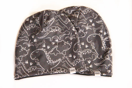 12-24m Charcoal Dino Reversible Slouchy Beanie