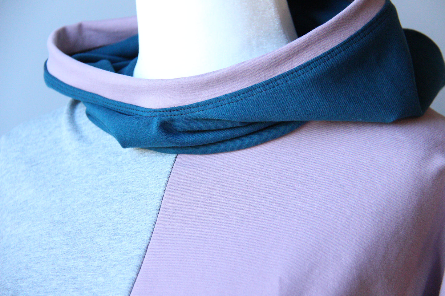 Women's Colourblock Hoodie - Teal and Pink