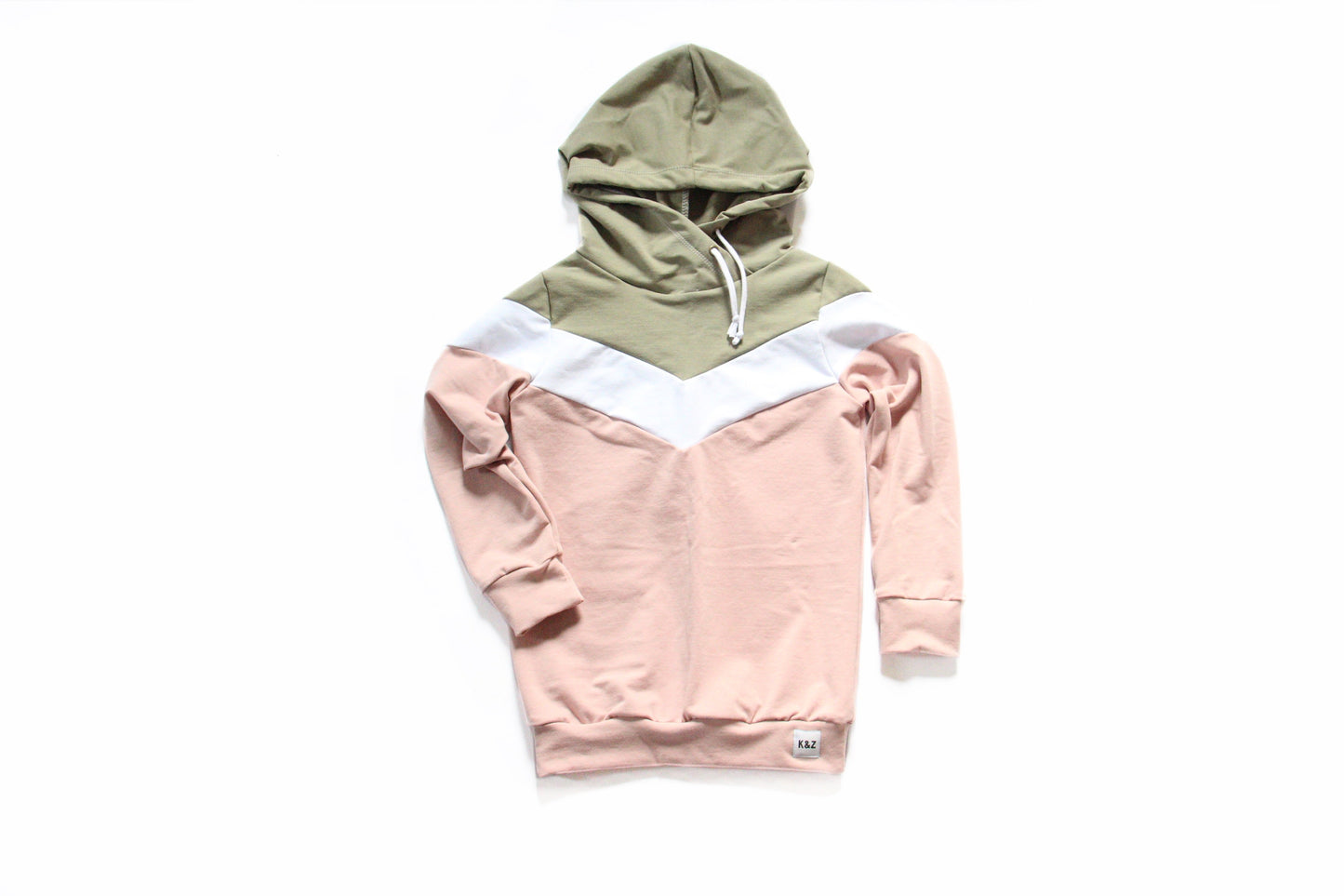 Kids Chevron Hoodie - Sage / White / Pink