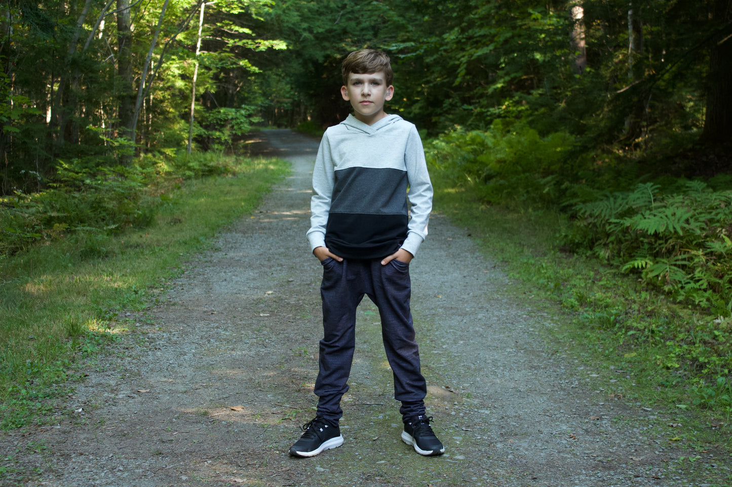 Kids Tri ColourBlock Hoodie - Teal/Charcoal/Black