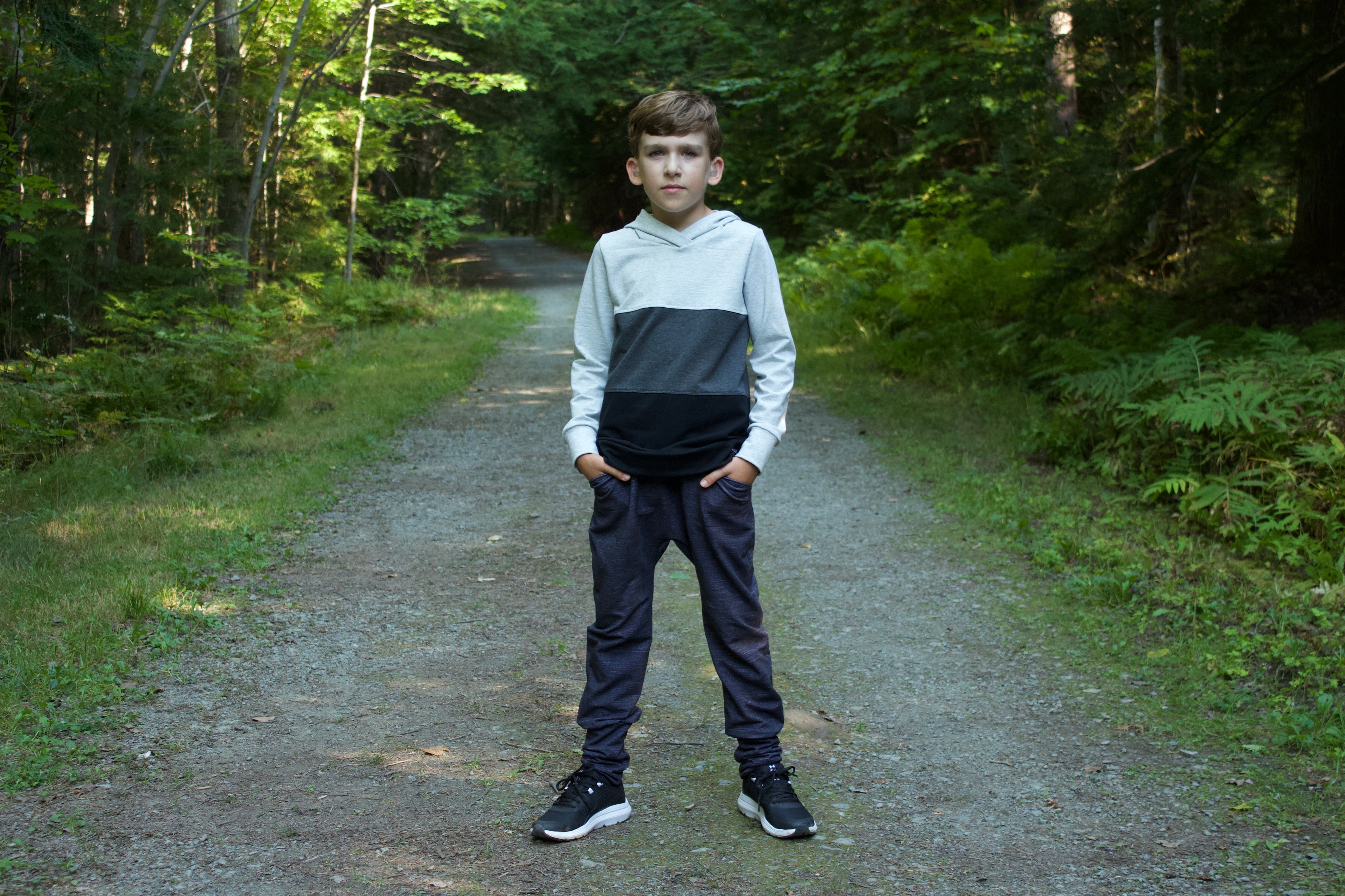 Kids Tri ColourBlock Hoodie - Teal/Charcoal/Black
