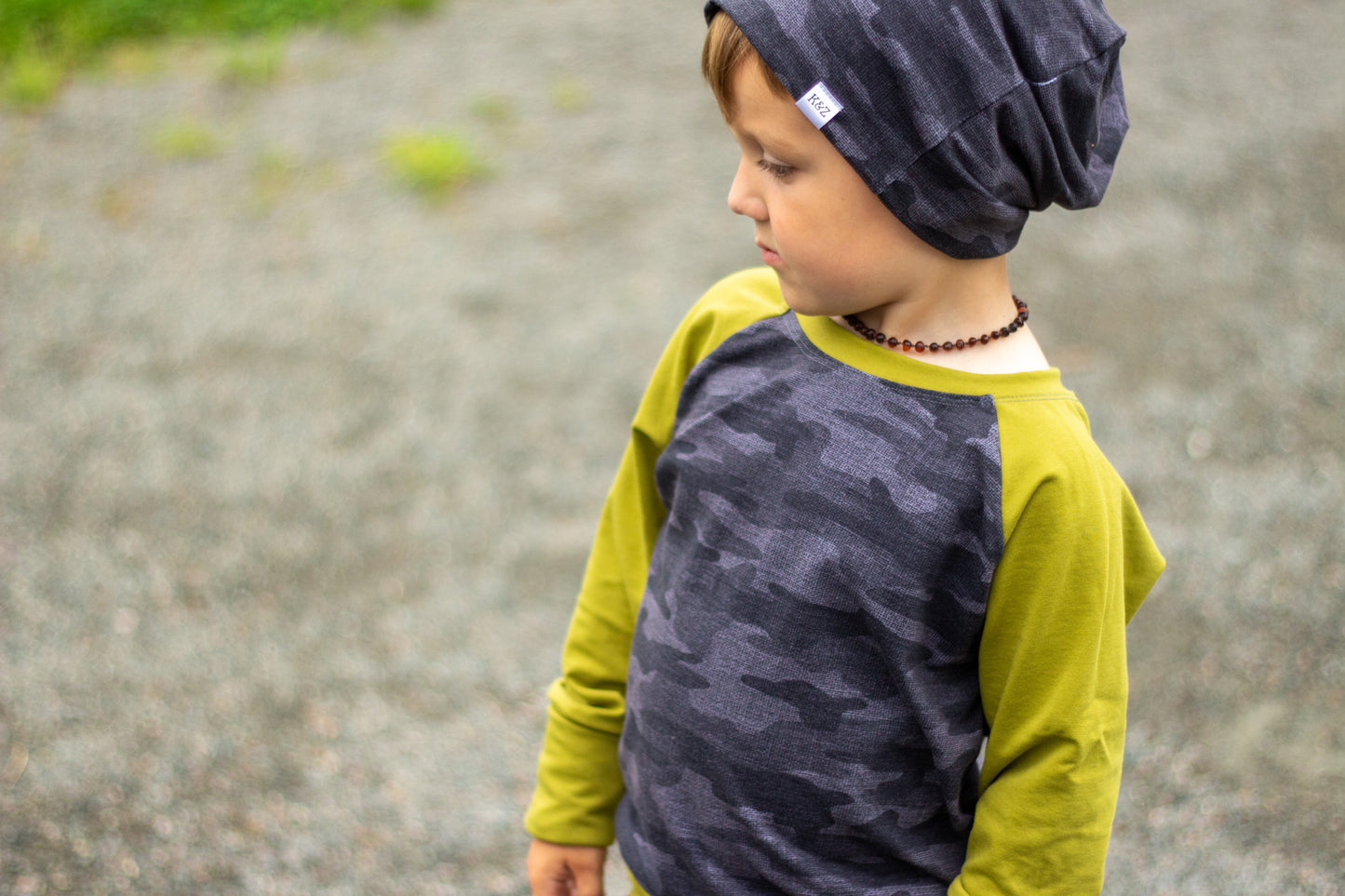 Black Textured Camo Slouchy Beanie