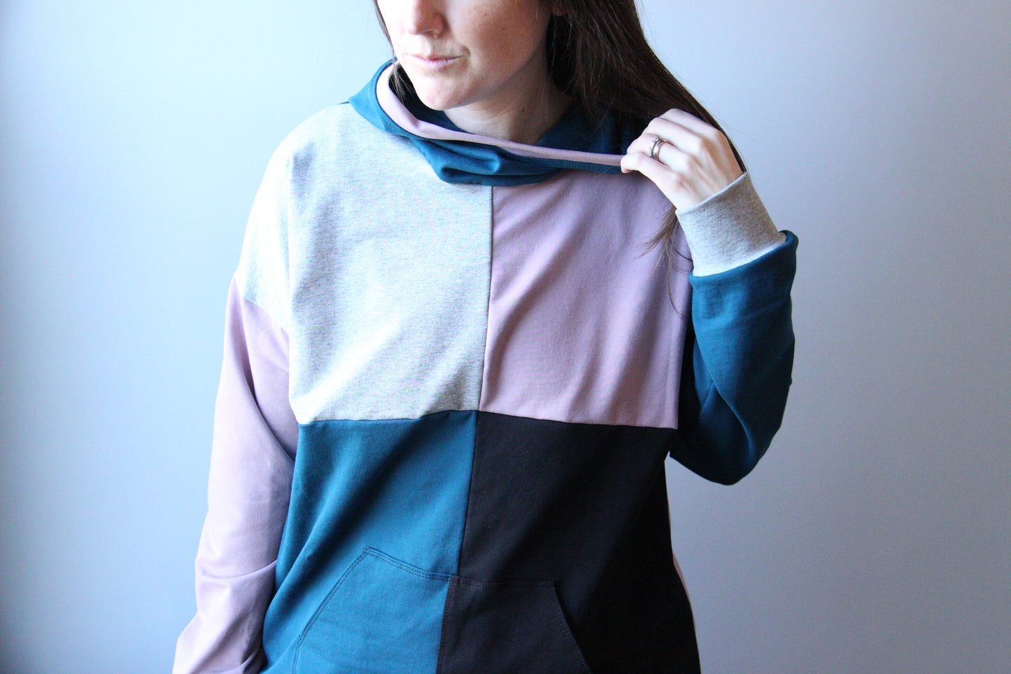 Women's Colourblock Hoodie - Teal and Pink