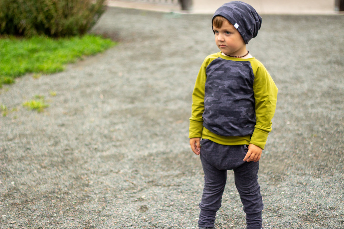 Black Textured Camo Slouchy Beanie