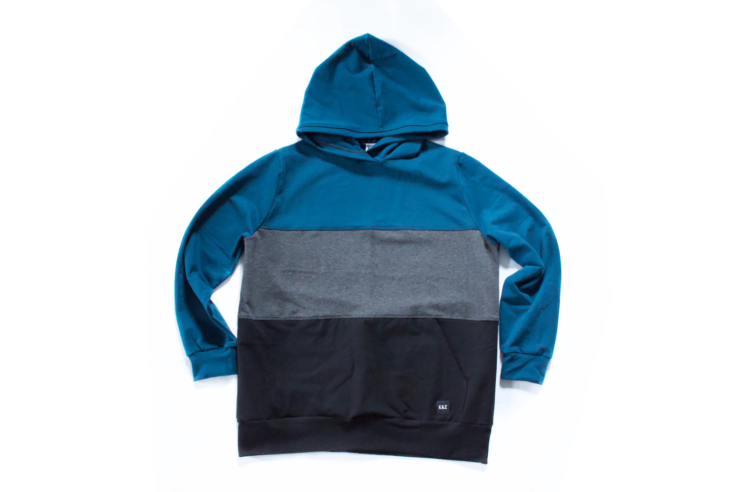 Kids Tri ColourBlock Hoodie - Teal/Charcoal/Black