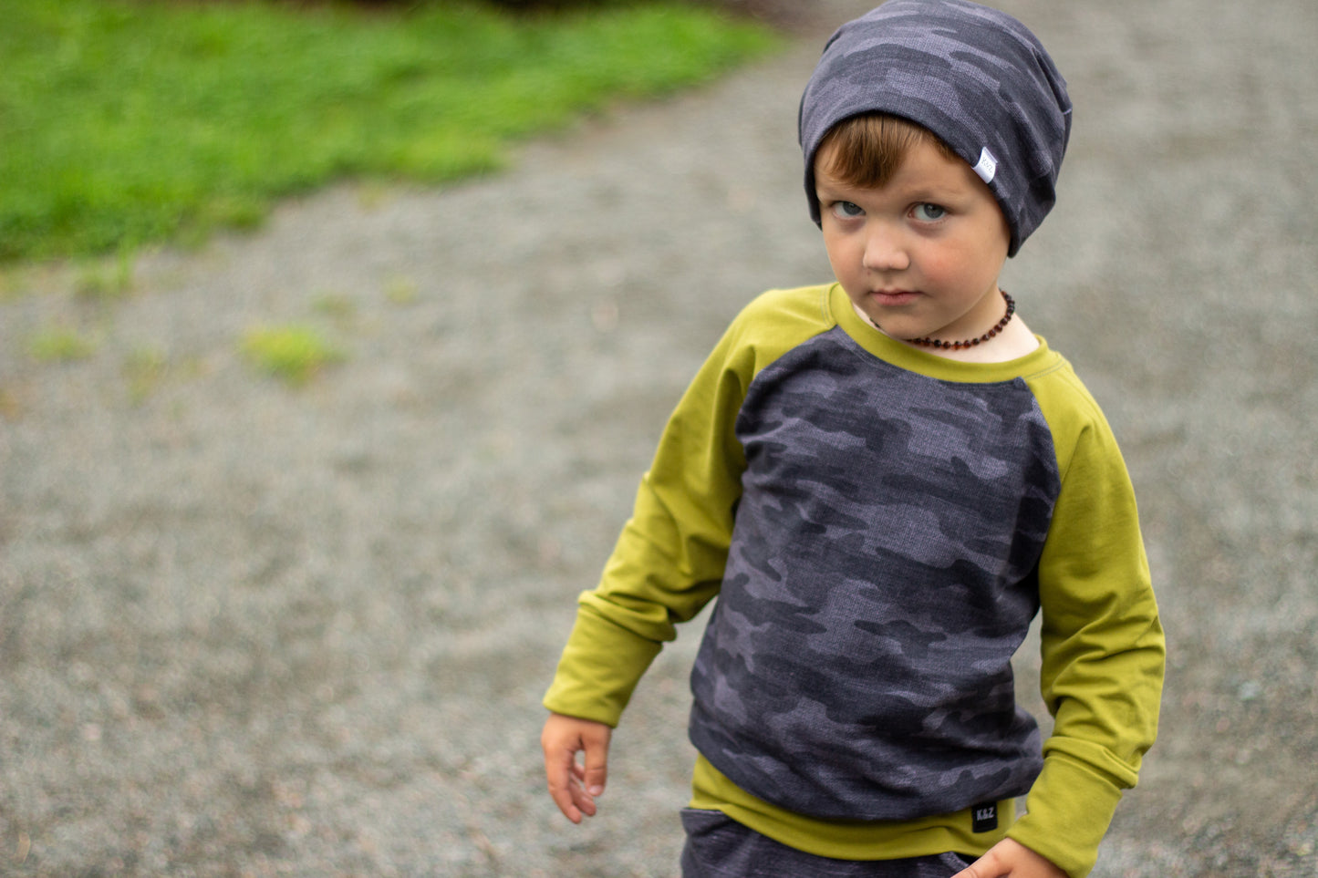 Black Textured Camo Slouchy Beanie