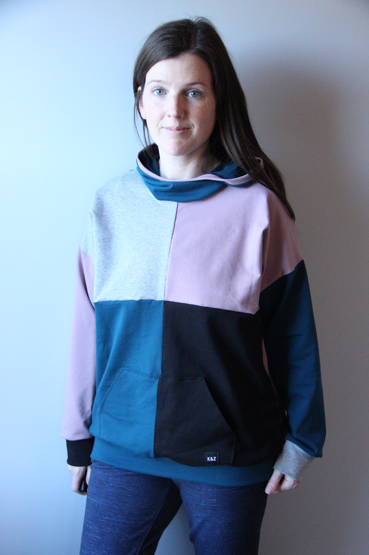 Women's Colourblock Hoodie - Teal and Pink