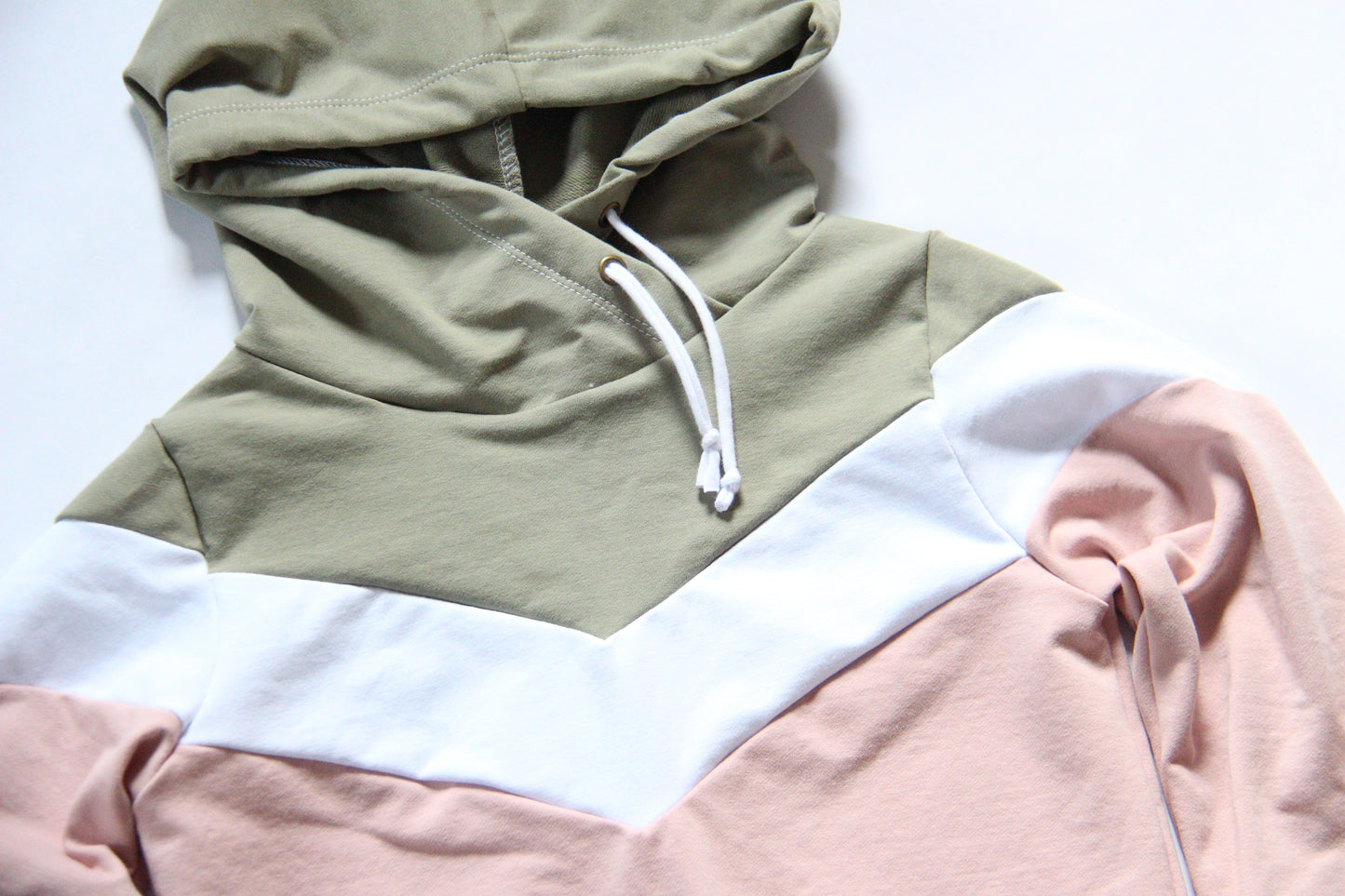 Kids Chevron Hoodie - Sage / White / Pink