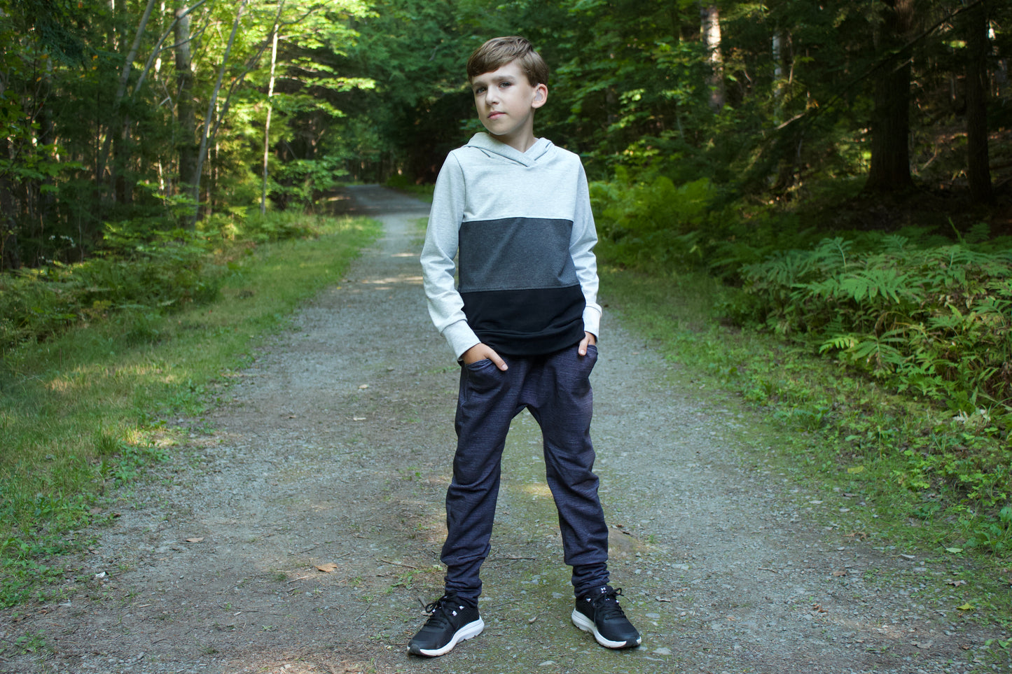Kids Tri ColourBlock Hoodie - Teal/Charcoal/Black