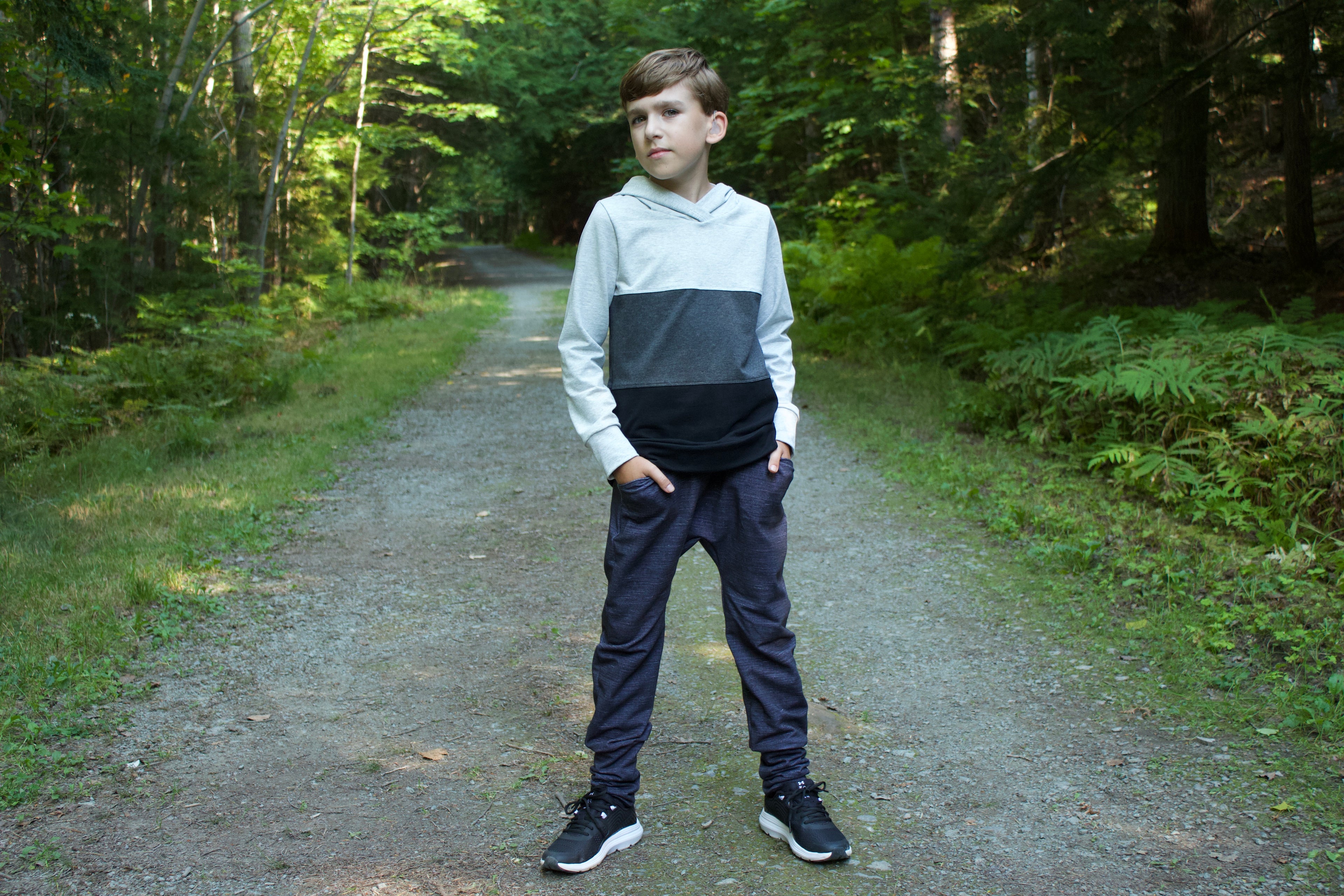 Kids Tri ColourBlock Hoodie - Teal/Charcoal/Black