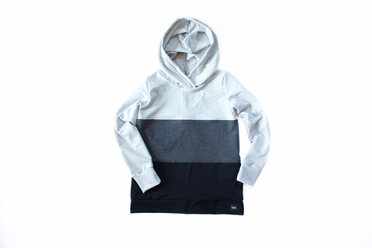 Kids Tri ColourBlock Hoodie - White/Charcoal/Black