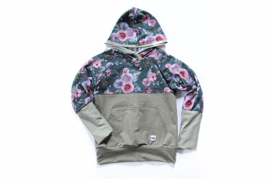 Green Watercolour Floral ColourBlock Hoodie - Grow With Me