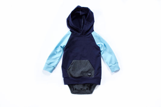 Hoodie Bodysuit - Navy/Baby Blue