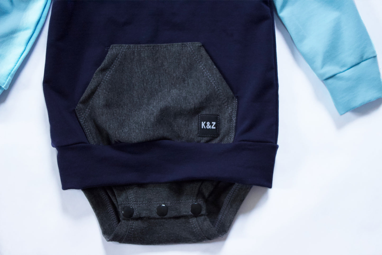 Hoodie Bodysuit - Navy/Baby Blue