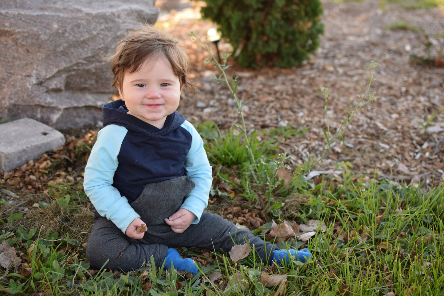 Hoodie Bodysuit - Navy/Baby Blue