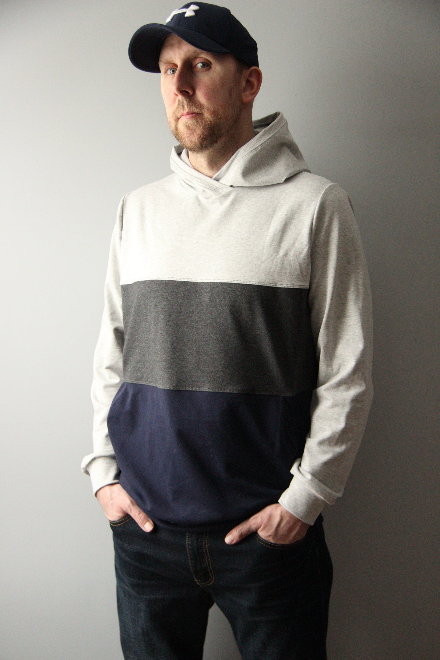 Men’s Tri ColourBlock Hoodie - Navy and Grey