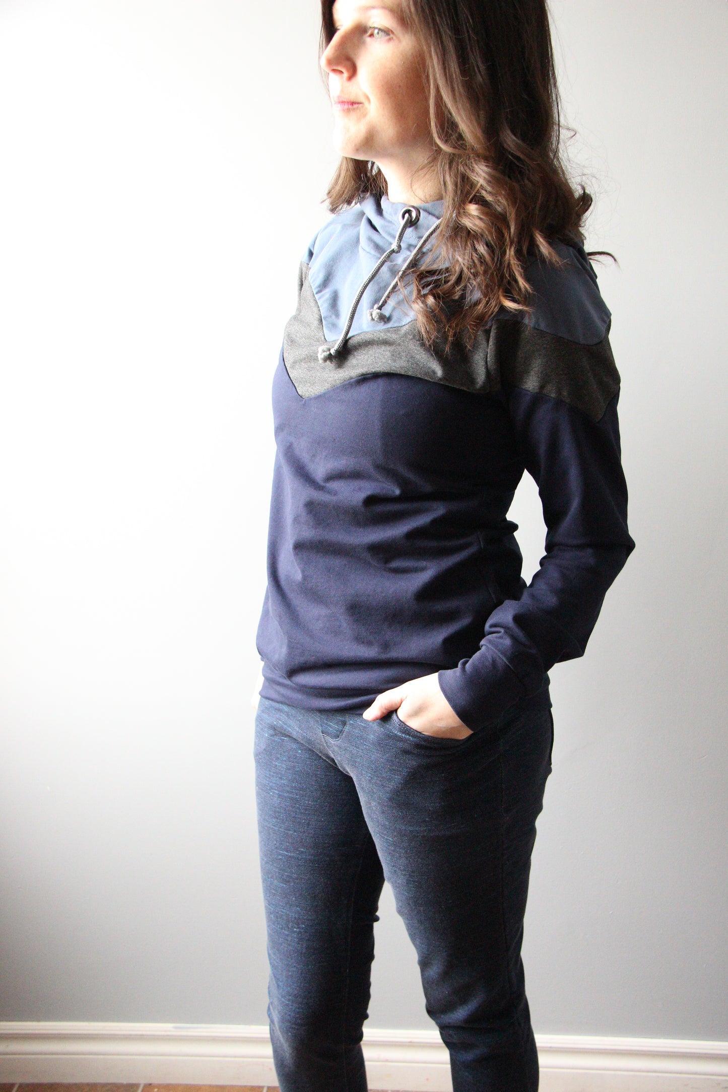 Women's Chevron Hoodie - Steel Blue / Charcoal / Navy