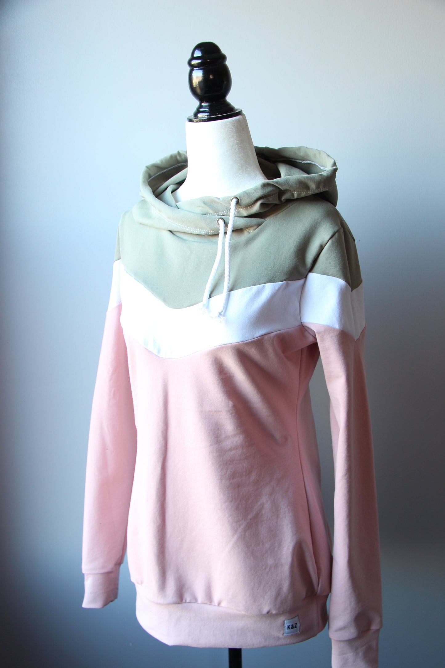 Women's Chevron Hoodie - Sage / White / Pink