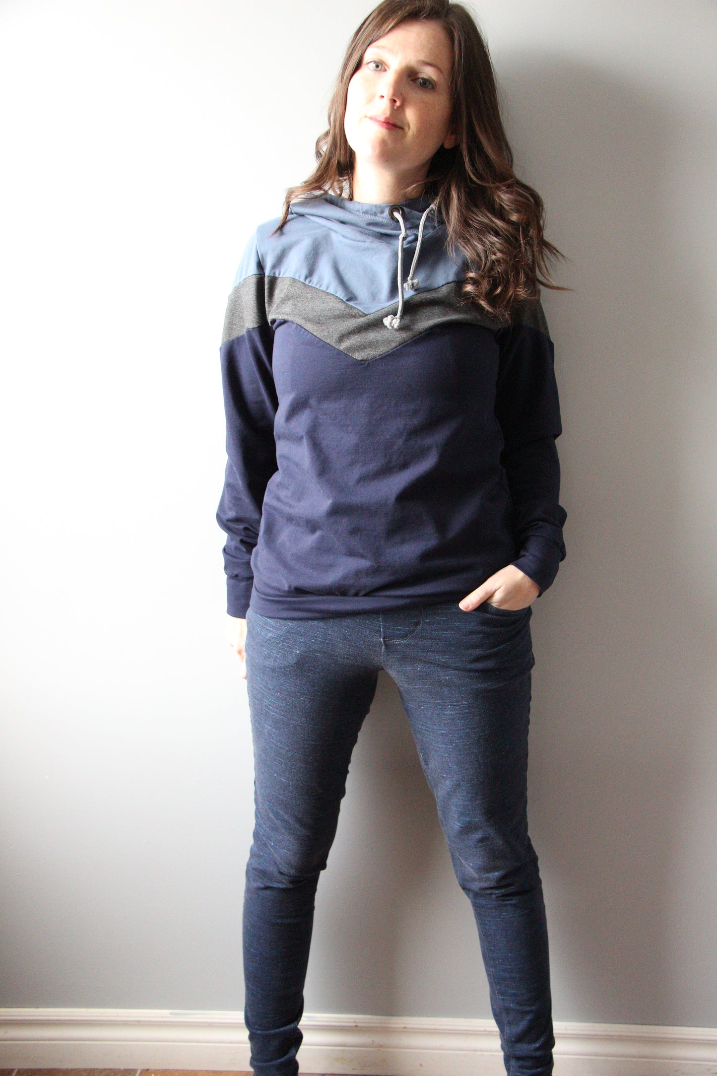 Women's Chevron Hoodie - Steel Blue / Charcoal / Navy