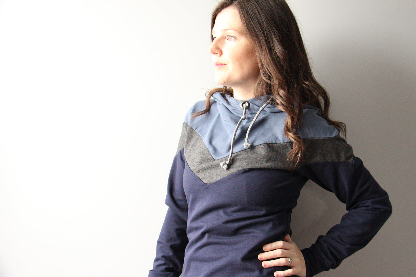 Women's Chevron Hoodie - Steel Blue / Charcoal / Navy