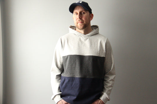 Men’s Tri ColourBlock Hoodie - Navy and Grey