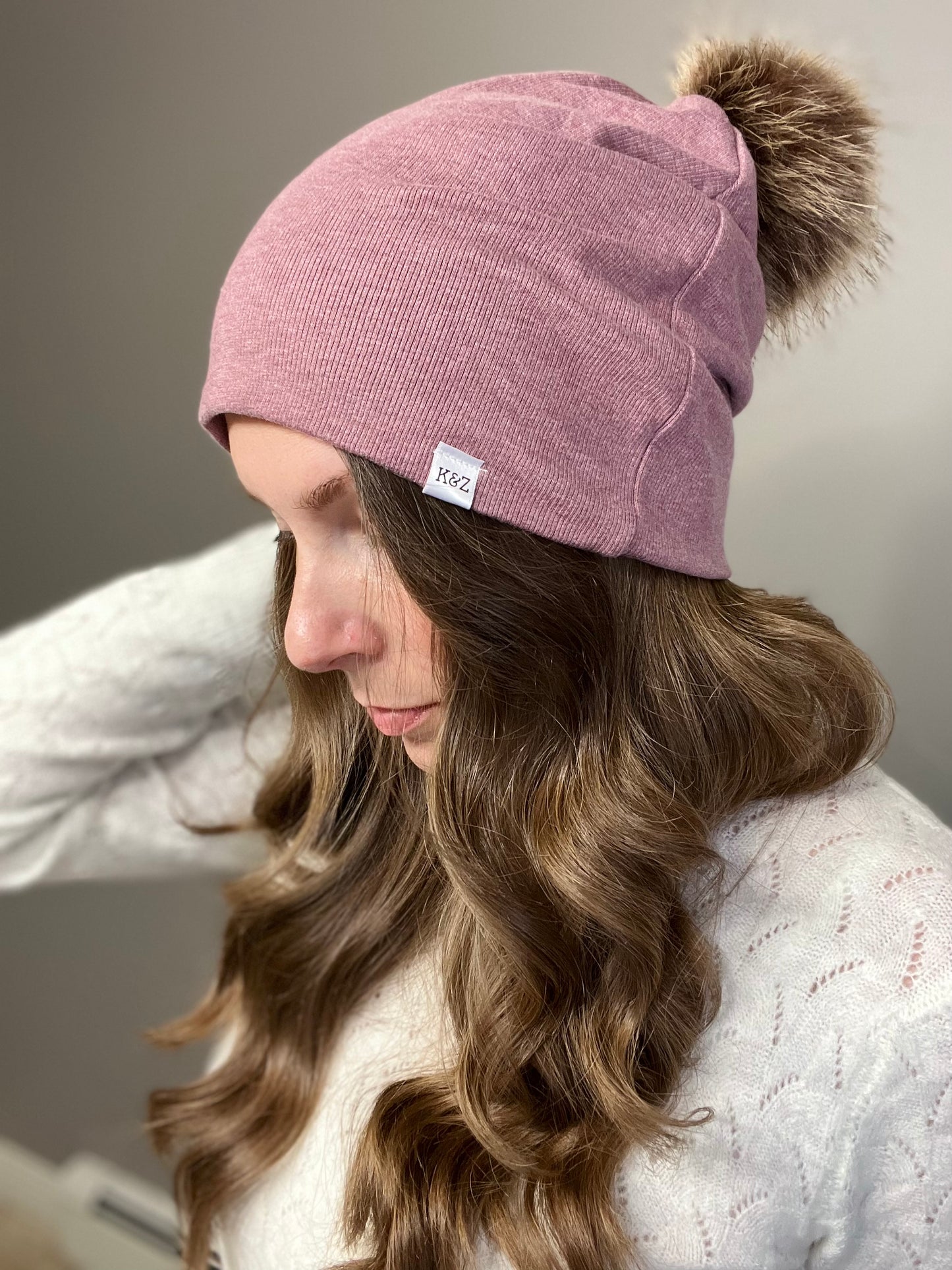 Slouchy Bamboo Ribbing Pom Pom Beanies